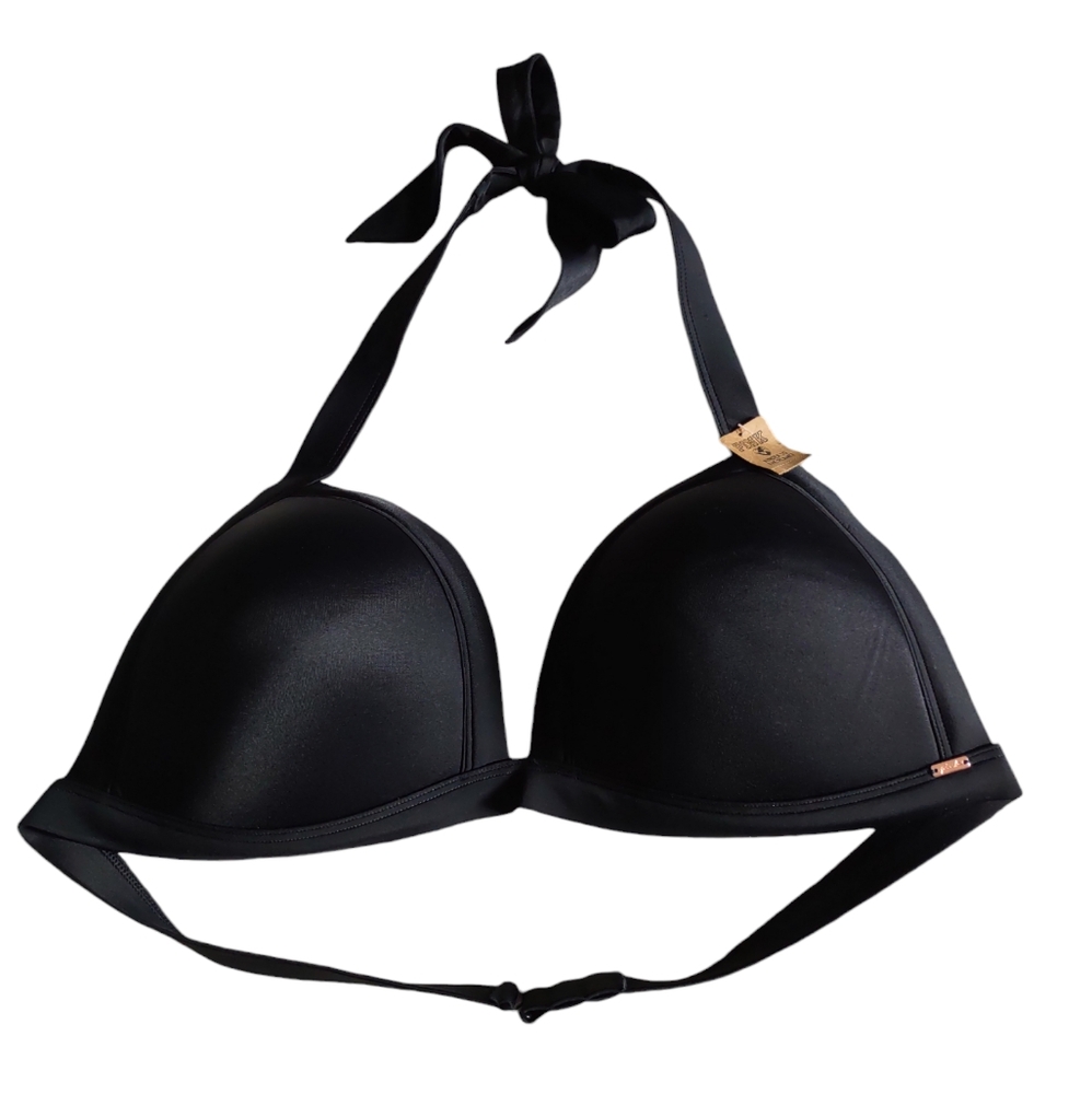 NWT Pink Victoria's Secret XXL Black Tie Halter Bikini Top